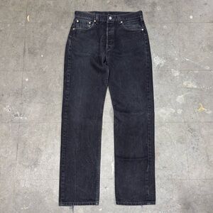 Vintage 90s Levi's 501 Black Denim Jeans 33x34 Button Fly Straight Leg USA Made